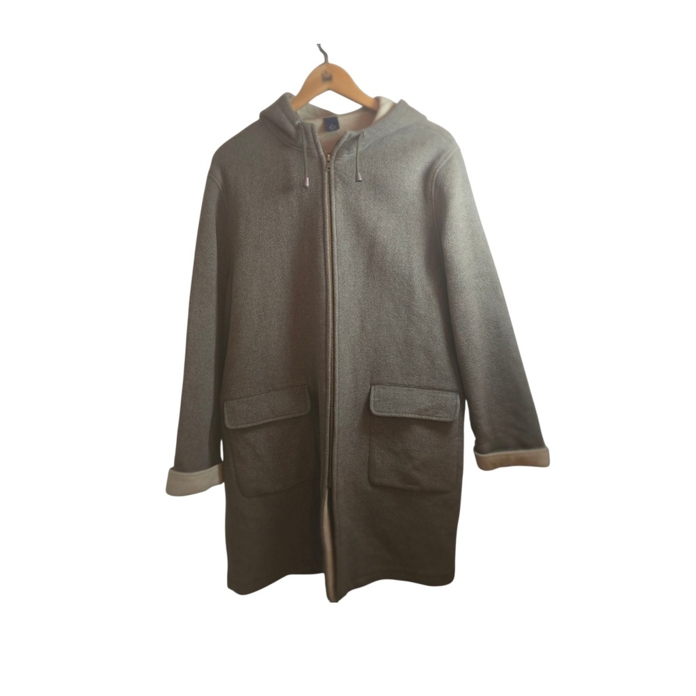 Lands' End Vintage Womens XL 18-20 Hooded Long Coat Beige Zip Front Pockets Warm